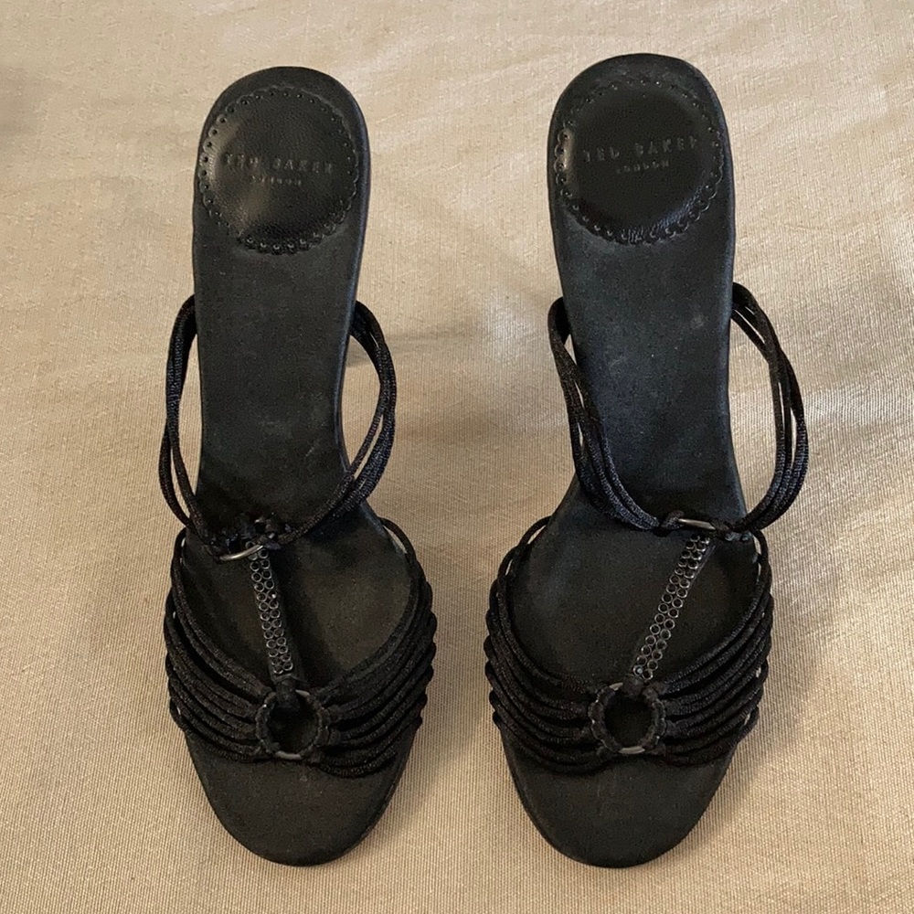 TED BAKER Black Fabric Evening Sandals. Size 5.5